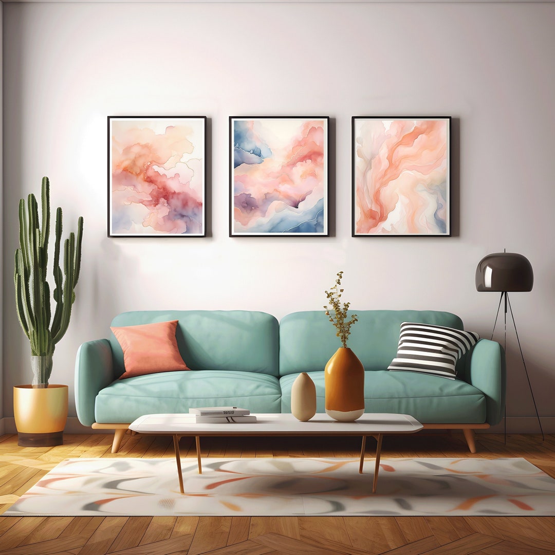 Neutral Wall Art Set of 3 Digital Print, Mid Century Modern Gift