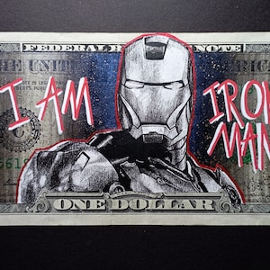Iron Man Money Art Drawing Genuine 1 Dollar Bill firmato da BEAR Poster del film