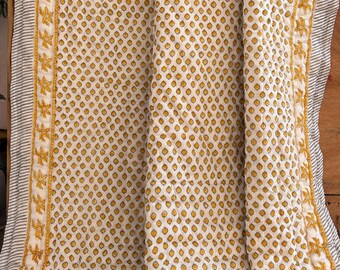 Hand Block Print Quilted Throw: Reversible Indian Cotton Bedding