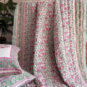 Indian Jaipuri Block Print Quilt Printed Reversible Razai Cotton Handmade Floral Quilt, Jaipuri razai, Bedspread Comforter, Quilt, gifts
