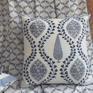 Floral Block Print Pillow Cover: Indian Cotton Boho Decor