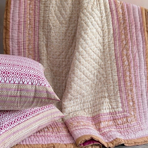 Hand Block Printed Cotton Quilt, Reversible Vintage Blanket, Soft Summer Quilt, Jaipuri Bedspread, Cozy Indian Comforter, All Season Quilt
