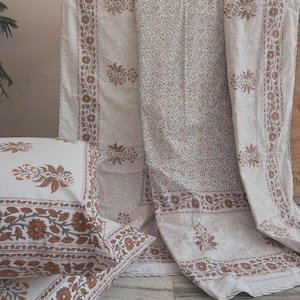 Hand Block Printed Cotton Queen Dohar: Floral Reversible Throw Boho Indian Bedspread