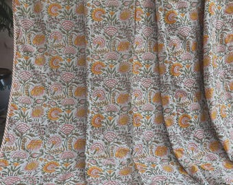 Jaipuri Block Printed King Size Dohar, Indian Reversible Throw Floral Cotton Bedspread, Gift