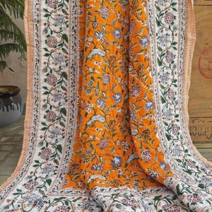 Indian Cotton Handmade Quilted Razai, Reversible Floral Hand Block Printed Jaipuri Razai Quilt, Throw Bedspread King Size Cotton Quilt, Gift