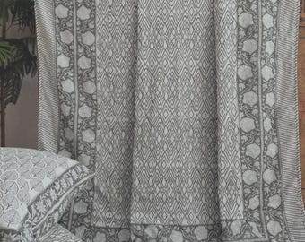 Manta de algodón reversible estilo King Dohar con estampado de bloques indios, colcha de verano estilo Jaipuri.