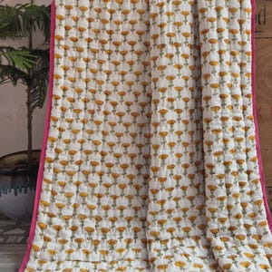 Indian Hand Block Printed Bedding Quilt, Reversible Cotton Summer Queen Size Floral Quilt, Beautiful Jaipuri Razai, Boho Home Decor, Gifts