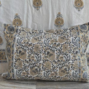 Hand Block Printed Cotton Pillow Cover: Indian Floral Design