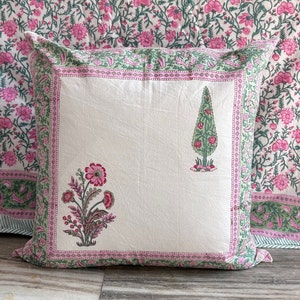 Floral Cushion Cover Boho Style, Block Printed Pillow, Indian Print Home Decor, Vintage Pillow Case, Housewarming Gift, Indian  Pillow Cases