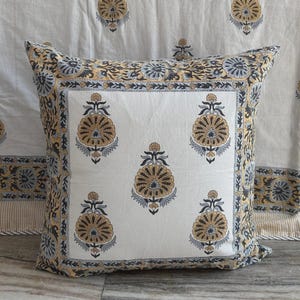 Jaipuri Block Print Cotton Cushion Cover: Reversible Floral Boho Pillow