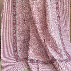 Indian Hand Block Printed Queen Size Kantha Quilt, Bedding Throw 100% Cotton Floral Kantha Stitched Quilt, Jaipur Bedspread, Boho Home Decor