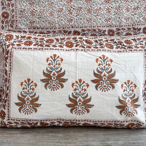 Block Printed Floral Cotton Pillow Cover: Indian Handmade Cushion