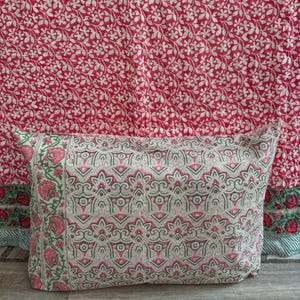Indian Block Printed Cotton Pillow Cover, Jaipuri Floral Design Handmade Sofa Throw Cushion  Cover, Decorative Boho Quilt Pillow Cover, Gift