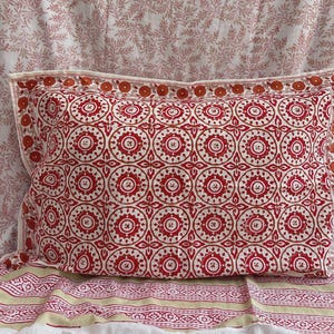 Indian Block Printed Cotton Pillow Cover: Farmhouse Boho Bedroom Decor