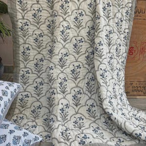 Jaipuri Hand Block Printed King Size Quilt, Reversible Floral Bed Throw Cotton Quilted Blanket, Boho Comforter Bedspread, Home Decor, Gifts