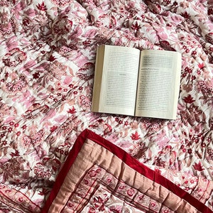Anokhi Indian Jaipuri Block Print Quilt Printed Reversible Razai Cotton Handmade Floral Quilt, Jaipuri razai, Bedspread Comforter , Quilts.