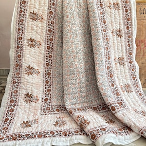 Indian Handmade Jaipuri Razai, Hand Block Print Quilt, Ultra warm Blanket, Winter Quilts, Soft Quality quilt King size, Perfect For Bedroom