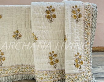Jaipuri Block Print Quilt, Printed Reversible Razai, Cotton Handmade Floral Quilt, Jaipuri razai, Bedspread Comforter, Quilts, Indian Razai