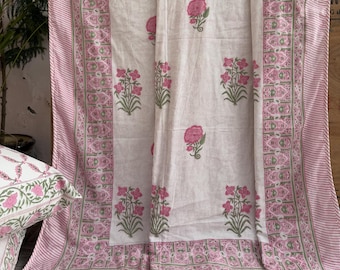 Koc Dohar z bawełny z nadrukiem w bloki, dwustronny narzuta na łóżko w stylu boho w kwiaty w stylu indyjskim