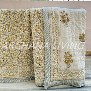 Indian Reversible Quilts/Jaipuri Razai/Soft Quilt/Hand Block Print Quilt /Jaipuri Famous Quilt/Queen size Quilt/Floral Quilts/Quilts/Indian
