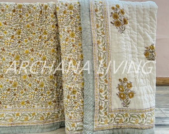 Indian Reversible Quilts/Jaipuri Razai/Soft Quilt/Hand Block Print Quilt /Jaipuri Famous Quilt/Queen size Quilt/Floral Quilts/Quilts/Indian