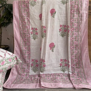 Modern Hand Block Printed Bedding Dohar, Reversible Floral Cotton Indian Queen Size Dohar Quilt, Jaipuri Soft Bedspread, Gift For Home Decor
