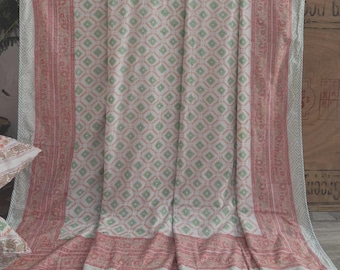 Colcha King Dohar de Jaipuri estampada a mano con bloques, reversible, de algodón indio con estampado floral.