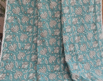 King Hand Block Printed Cotton Dohar Blanket: Floral Jaipuri Bedspread