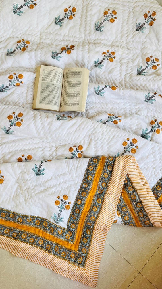 Handmade Jaipuri Razai: Block Print Cotton Winter Quilt