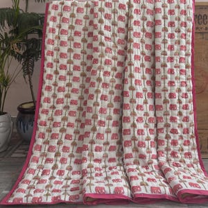 Jaipur Hand Block Printed Cotton Quilt, Reversible Pattern Bedding Throw Queen Size Quilt, Indian Boho Comforter Bedspread, Home Decor, Gift