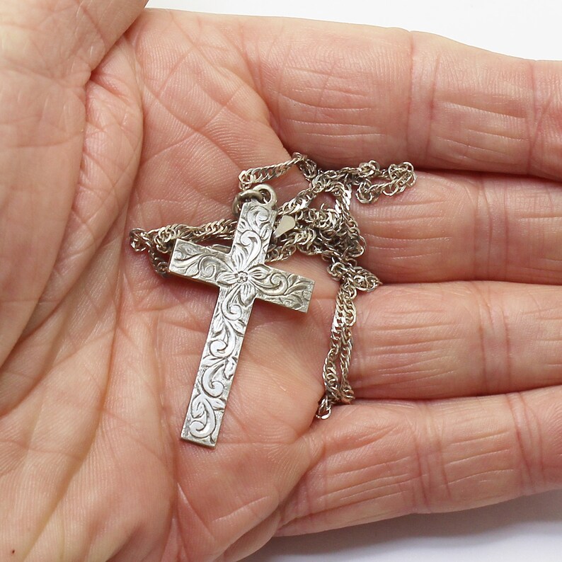 Vintage JA&S Sterling Silver Floral Cross Pendant on 18 - Etsy
