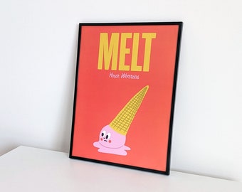 Melted Ice Cream Art Print, Retro Character, Funny Artwork, Melt Your Worries Poster, Cute Wall Art, Dorm Room Decor, Digital Download