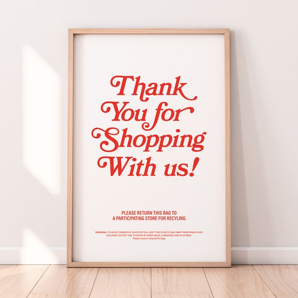 Thank You Plastic Bag Print, Trendy Retro Print, Thank You Poster, Thank You For Shopping With Us, NYC Shopping Bag