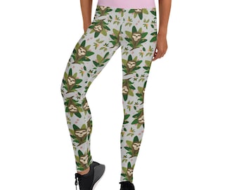 Women's Pink & Green Trendy Sloth Yoga Fitness Leggings