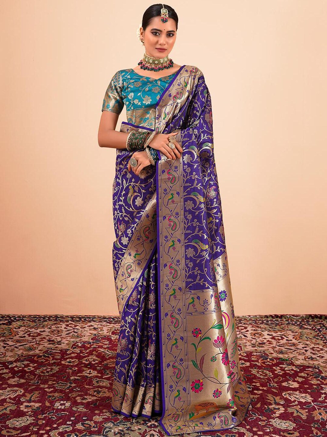 Royal Blue Color Viscose Paithani Meenakari Saree main image 0