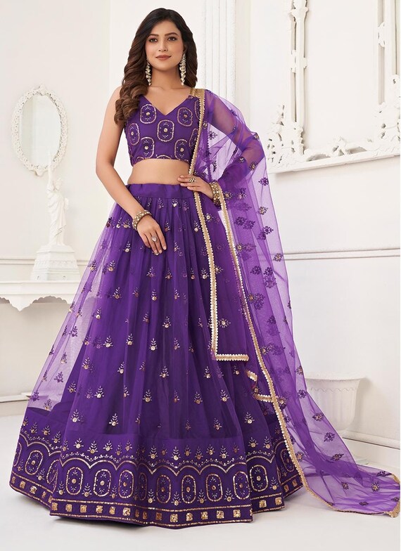Excellent Purple Net Sequins Ready to Wear Festive Lehenga Choli