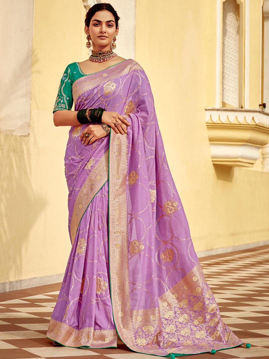 Viscose Dola Silk Suit Set with Zari Embroidery and Banarasi Dupatta – Women’s Festive Wear main image 1