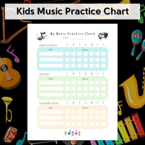 Kids Printable Weekly Music Practice Log - Letter & A4 | Piano Practice Chart