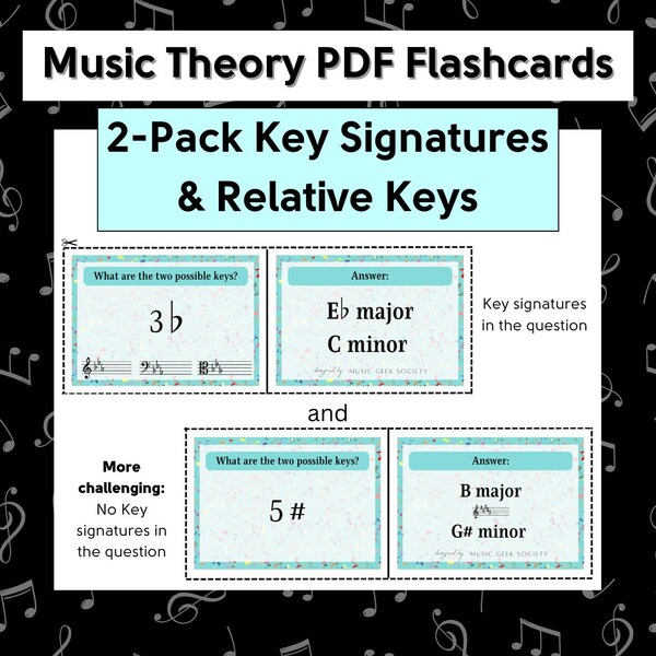 Printable Key Signature Flashcards | Relative Scales | Music Theory Flashcards