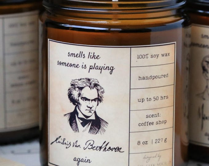 Composer Candle - Classical Music Gift | Handmade 100% Natural Vegan Candle | Gift for Musicians, Music Teachers & Music Lovers