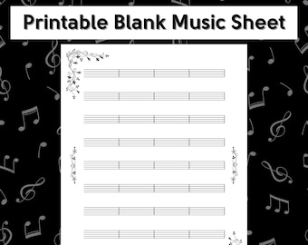4-Pack Printable Blank Sheet Music | Floral Music Manuscript Paper