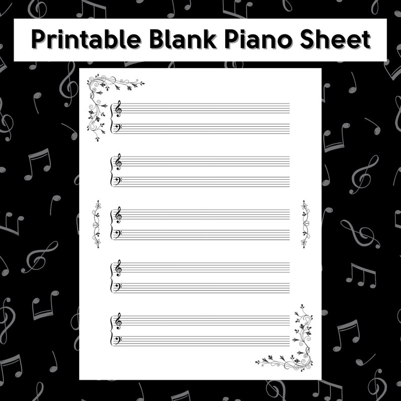 4-pack Printable Blank Piano Sheet Music | Floral Music Manuscript ...