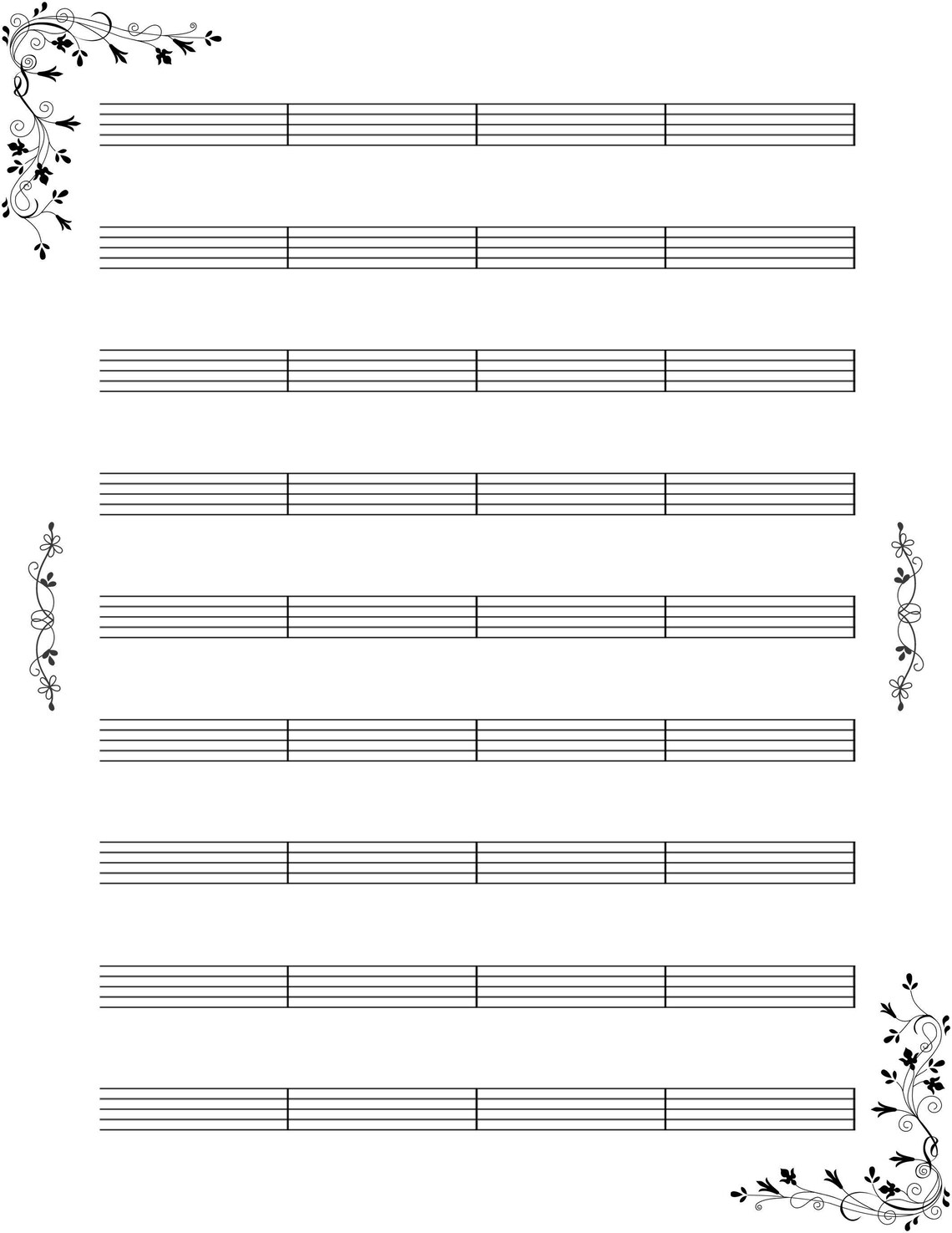 4-pack Printable Blank Sheet Music | Floral Music Manuscript Paper - Etsy