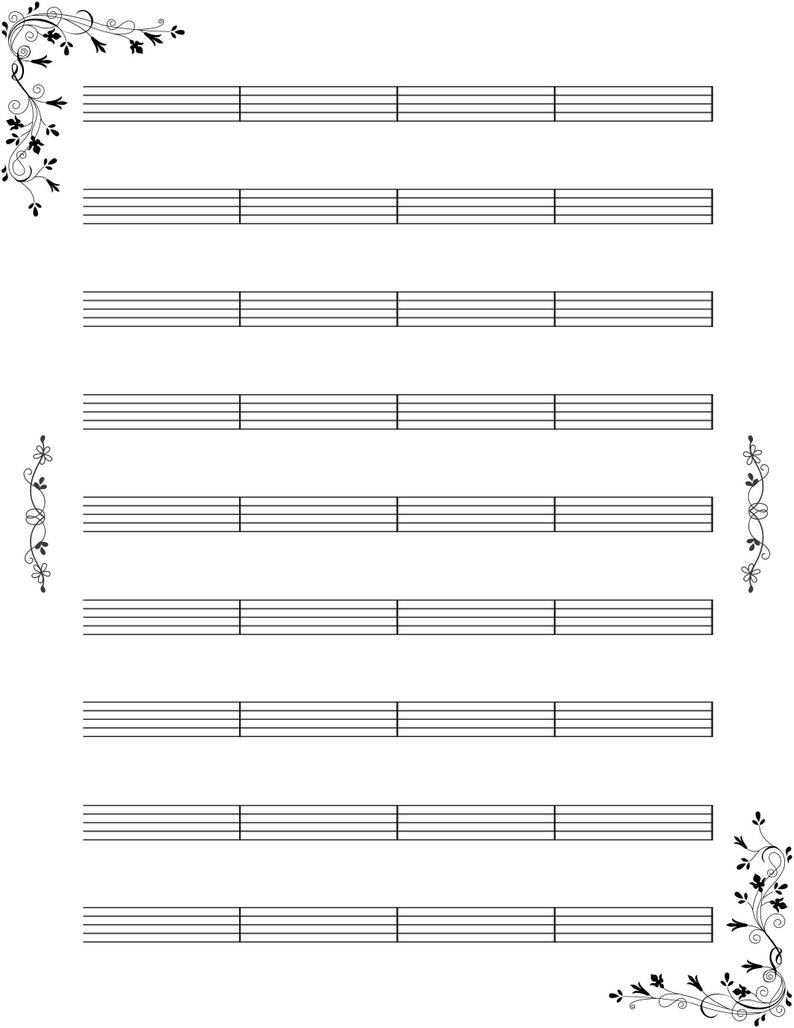 4-pack Printable Blank Sheet Music | Floral Music Manuscript Paper - Etsy