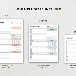 Daily Food Diary Printable for Weight Loss, Minimalist Daily Calorie ...