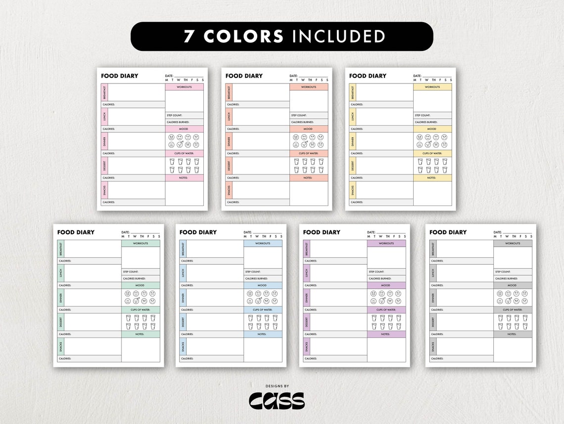 Daily Food Diary Printable for Weight Loss, Minimalist Daily Calorie ...
