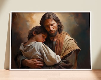 Jesus Holding Teenage Boy | Jesus Holding Child | Jesus Painting | The Living Christ | Picture of Jesus | Jesus Art Print | LDS Art