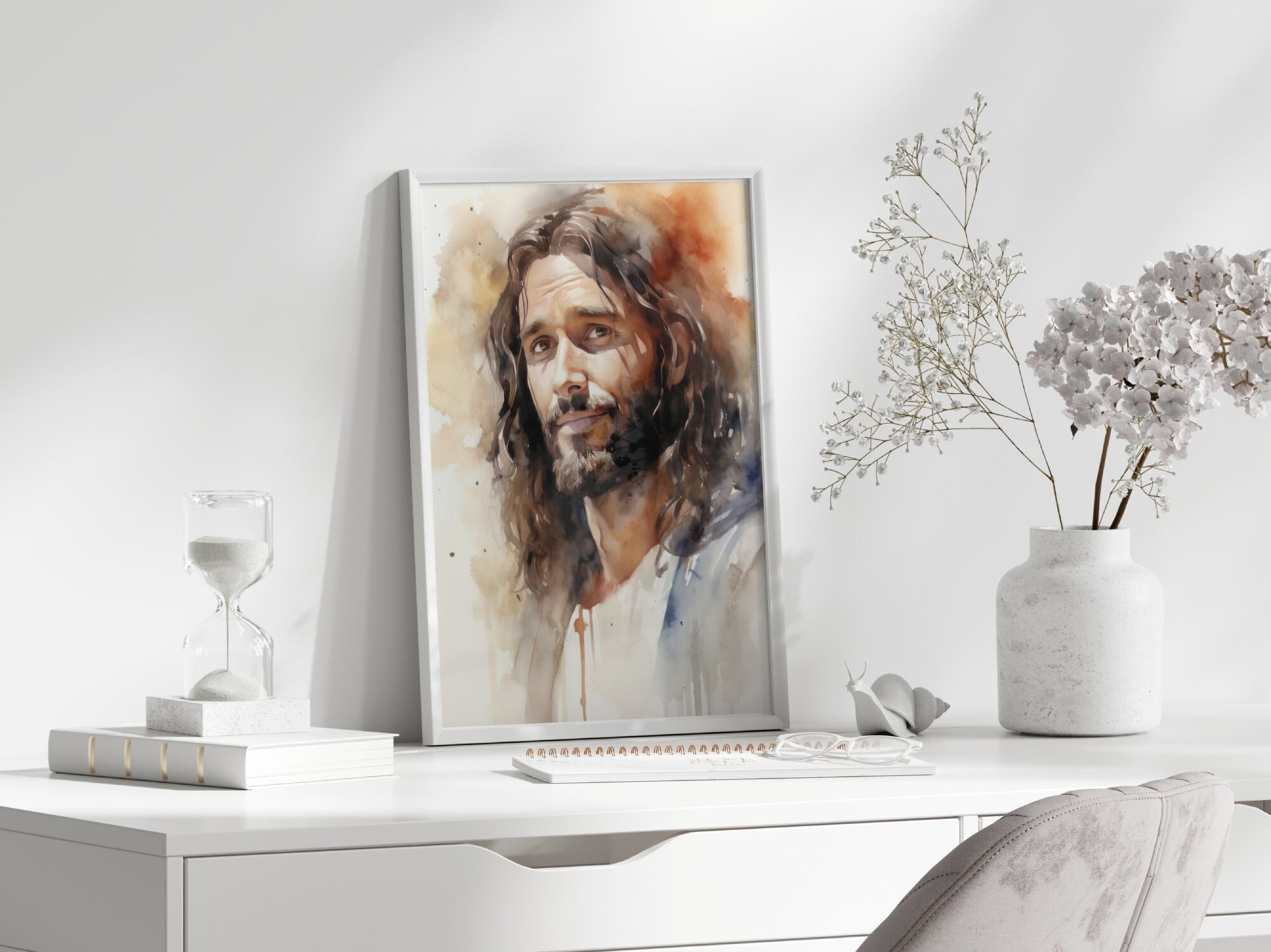 Jesus Gentle Eyes, Watercolor Poster Painting Print Bible Verse Wall ...
