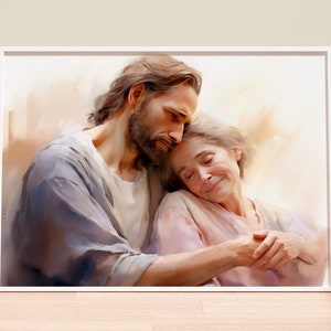 Jesus Comforts Old Woman | Jesus Painting | The Living Christ | Jesus Watercolor | Picture of Jesus | Jesus Art Print | LDS Art