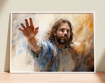 Jesus Watercolor Art Print | The Living Christ Portrait (Digital Download)